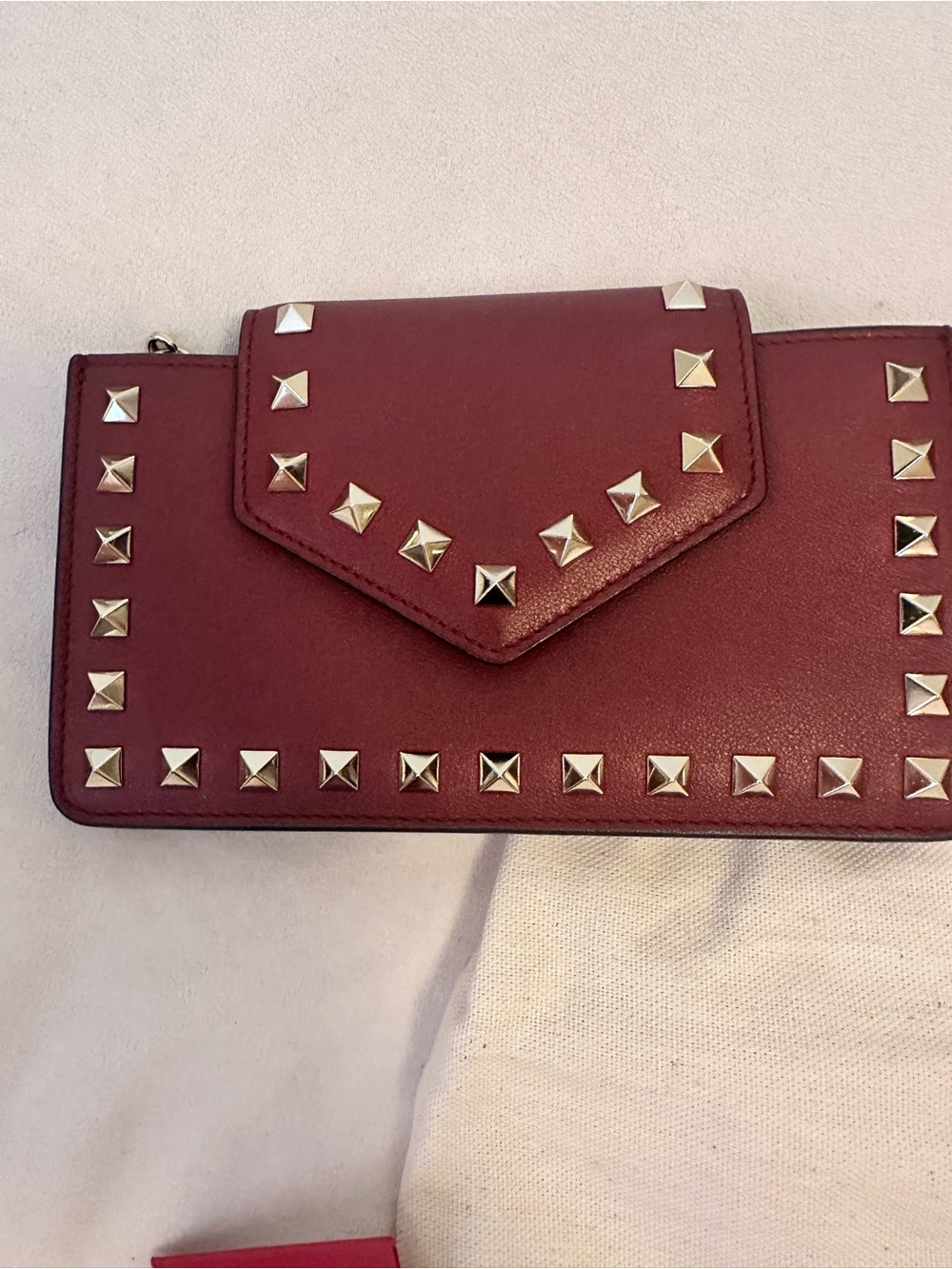 Rockstud Burgundy Leather Phone Clutch/Crossbody